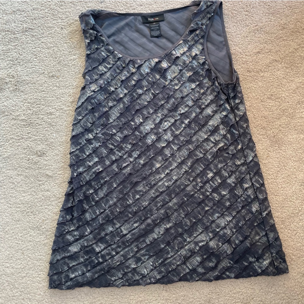 style&co grey and silver long blouse